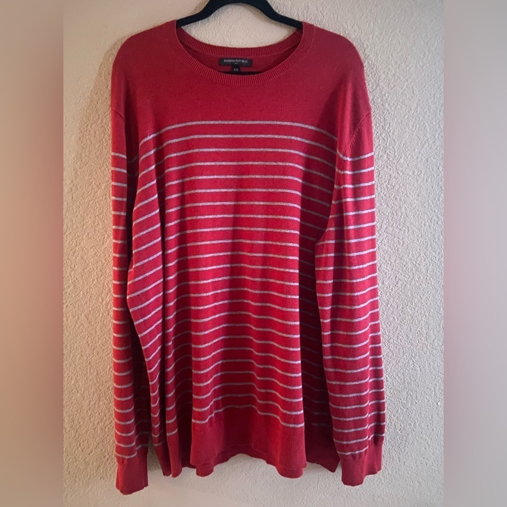 EUC Banana Republic Men's Red Stripe Boat Neck Long Sleeve Sweater Size XXL
